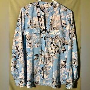 Calvin Klein Blue and White Floral Blouse~L~